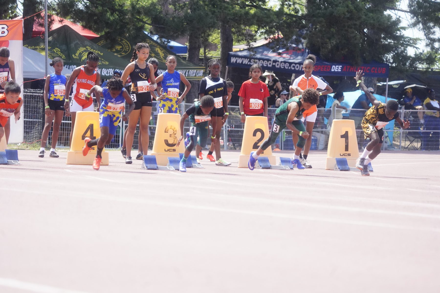 Front-on view of a sprint race start