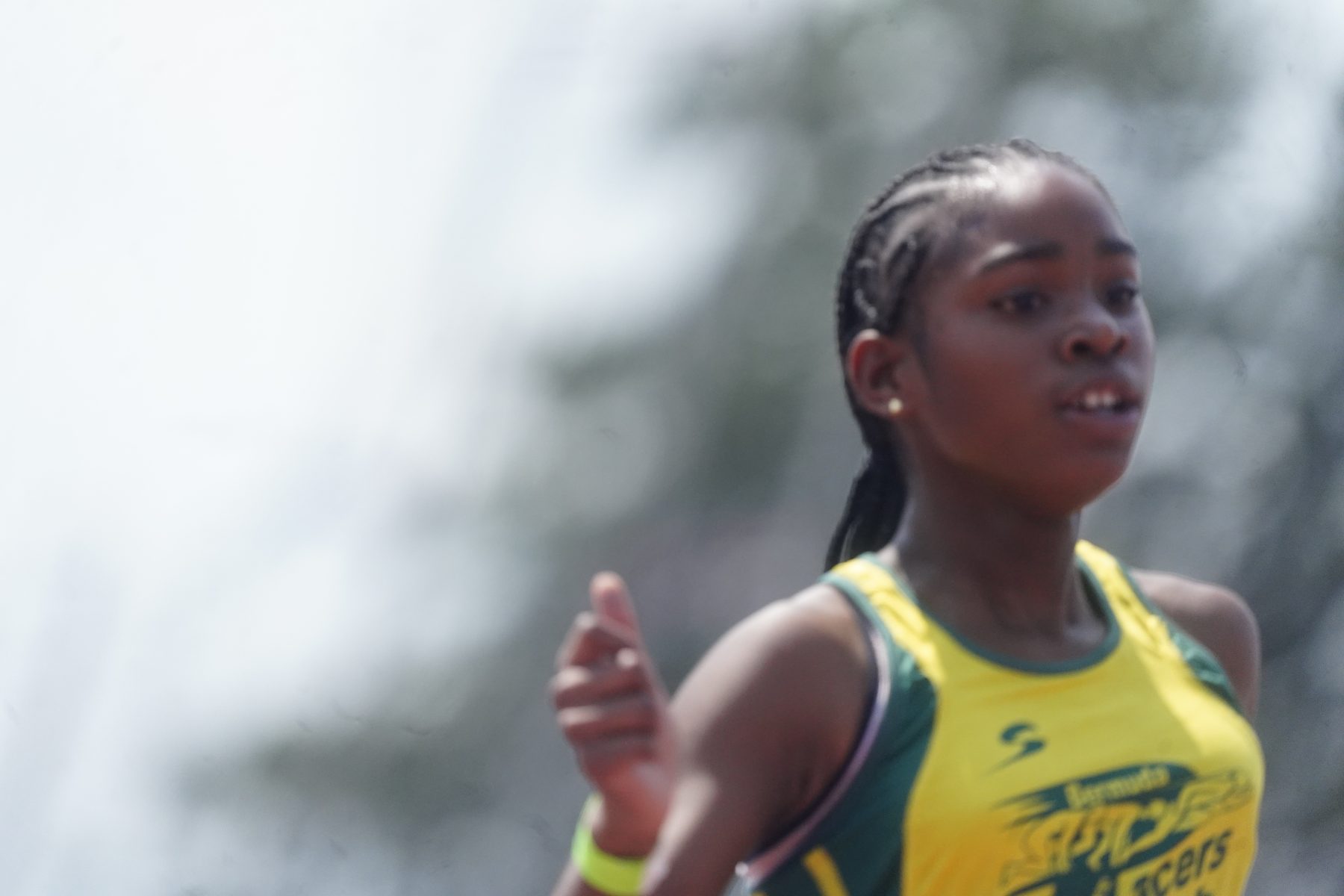 Motion-blurred sprinter racing past